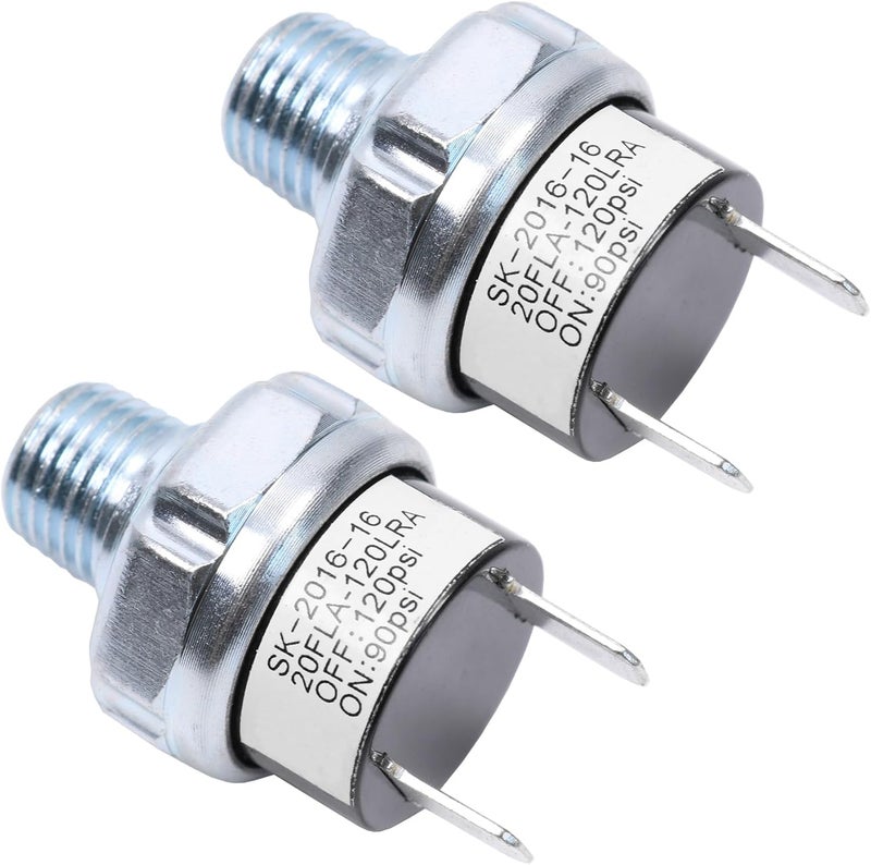 LDMINDA Pair of Air Pressure Switch 90-120 PSI Tank Mount Thread 1/4" NPT 12V/24V DC Air Compressor Air Train Horn Switch 90-120 1/4 inch - Image 1
